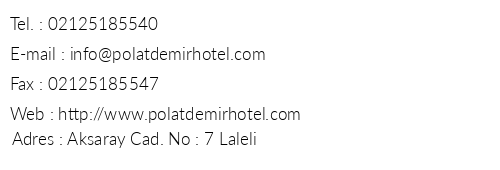 Hotel Polatdemir telefon numaralar, faks, e-mail, posta adresi ve iletiim bilgileri